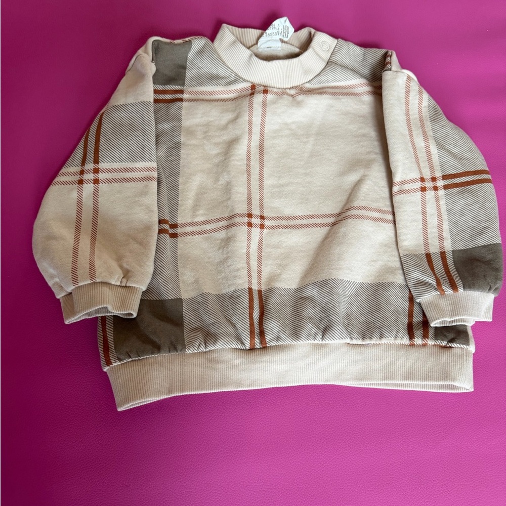 H&M Kids Plaid Beige and Brown Sweater